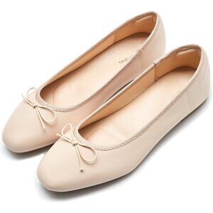 Women's Ivory Polyurethane Closed Round Toe Comfortable Bow Ballet Flats Shoes